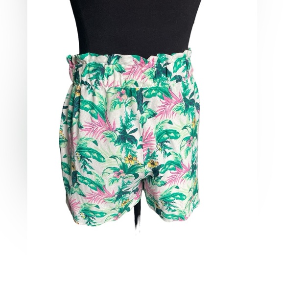 LOFT Paperbag Botanical Pull On Linen-Blend Shorts, Size XS - Picture 4 of 4